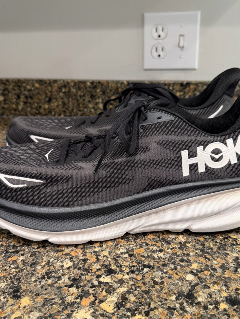 HOKA Black and White Running Shoes Mens size 15 Clifton